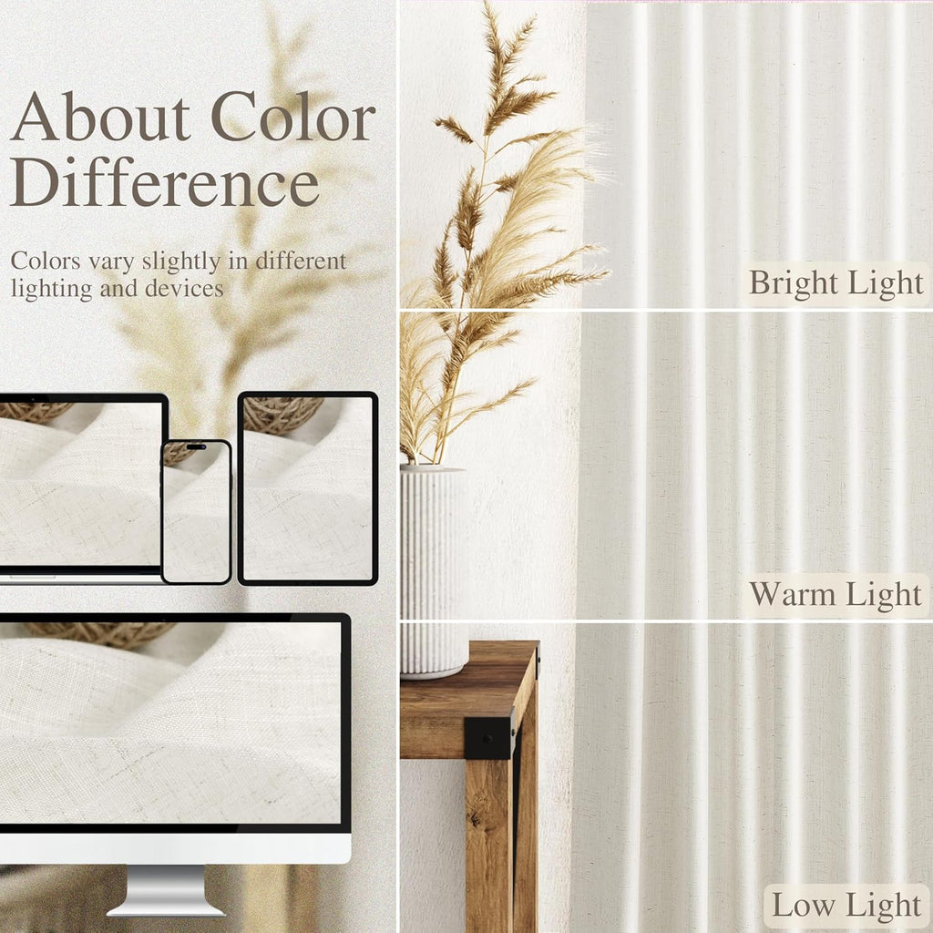 Nanspring 84" Linen Blend Back Tab Curtains (2 Panels) - Modern Farmhouse Semi Sheer Drapes