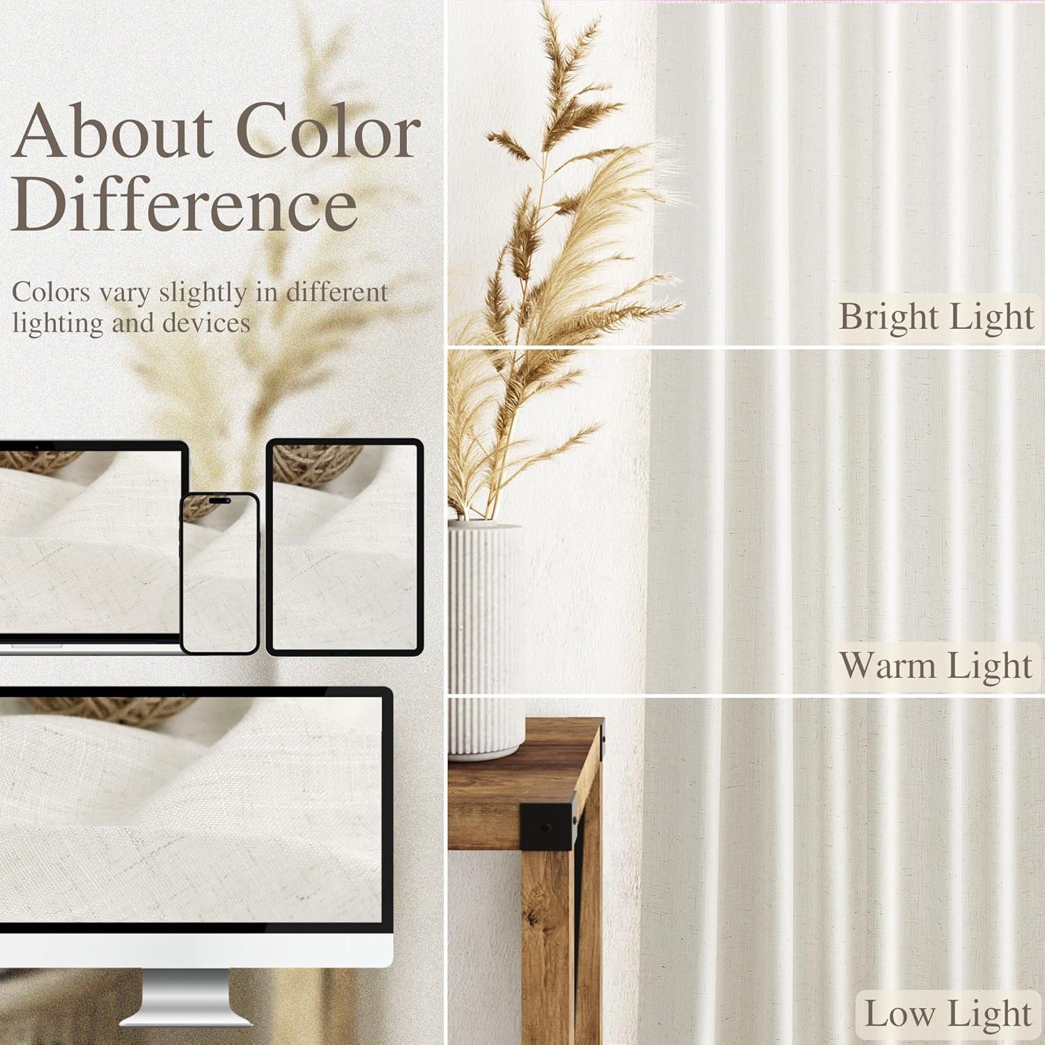Nanspring 84" Linen Blend Back Tab Curtains (2 Panels) - Modern Farmhouse Semi Sheer Drapes