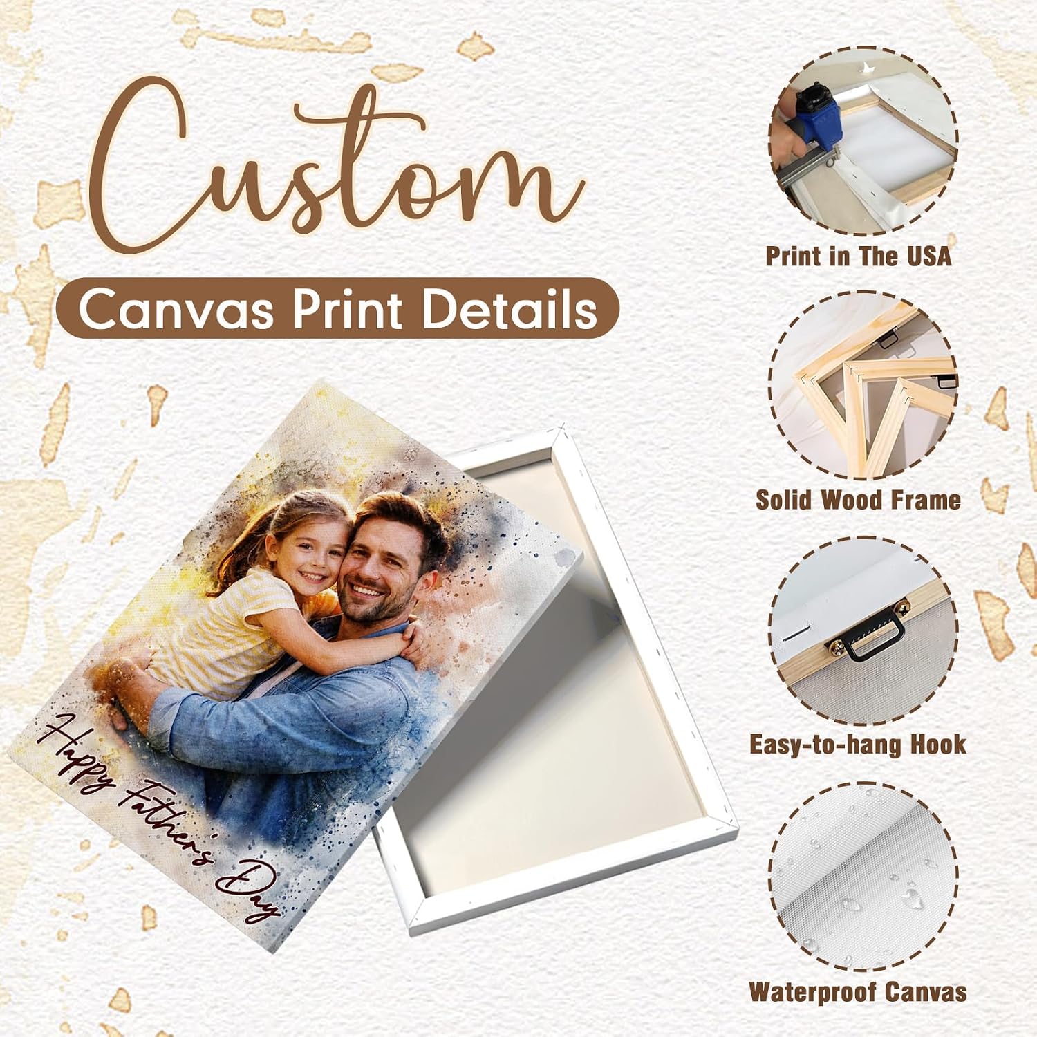 Ultragifta Custom Watercolor Canvas for Dad - Personalized Father's Day Gift with Photos