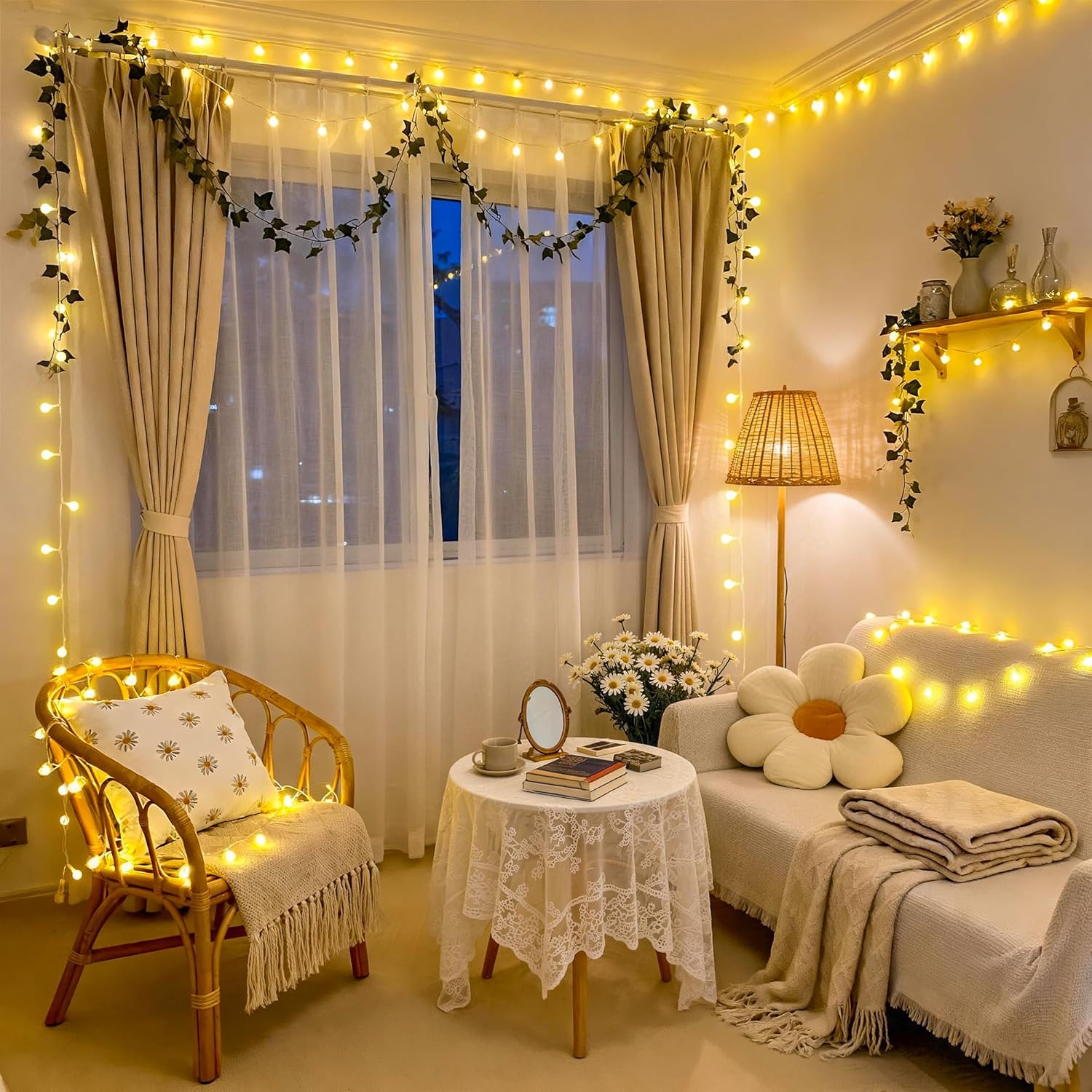 JMEXSUSS 100 LED Globe String Lights - 33ft Warm White Plug-in with Remote, 8 Modes