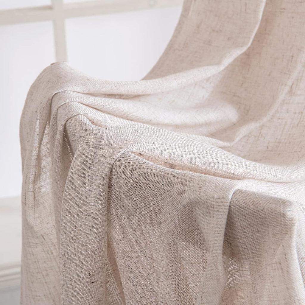 MIULEE Natural White Linen Curtains - Semi-Sheer Farmhouse Drapes (2 Panels)