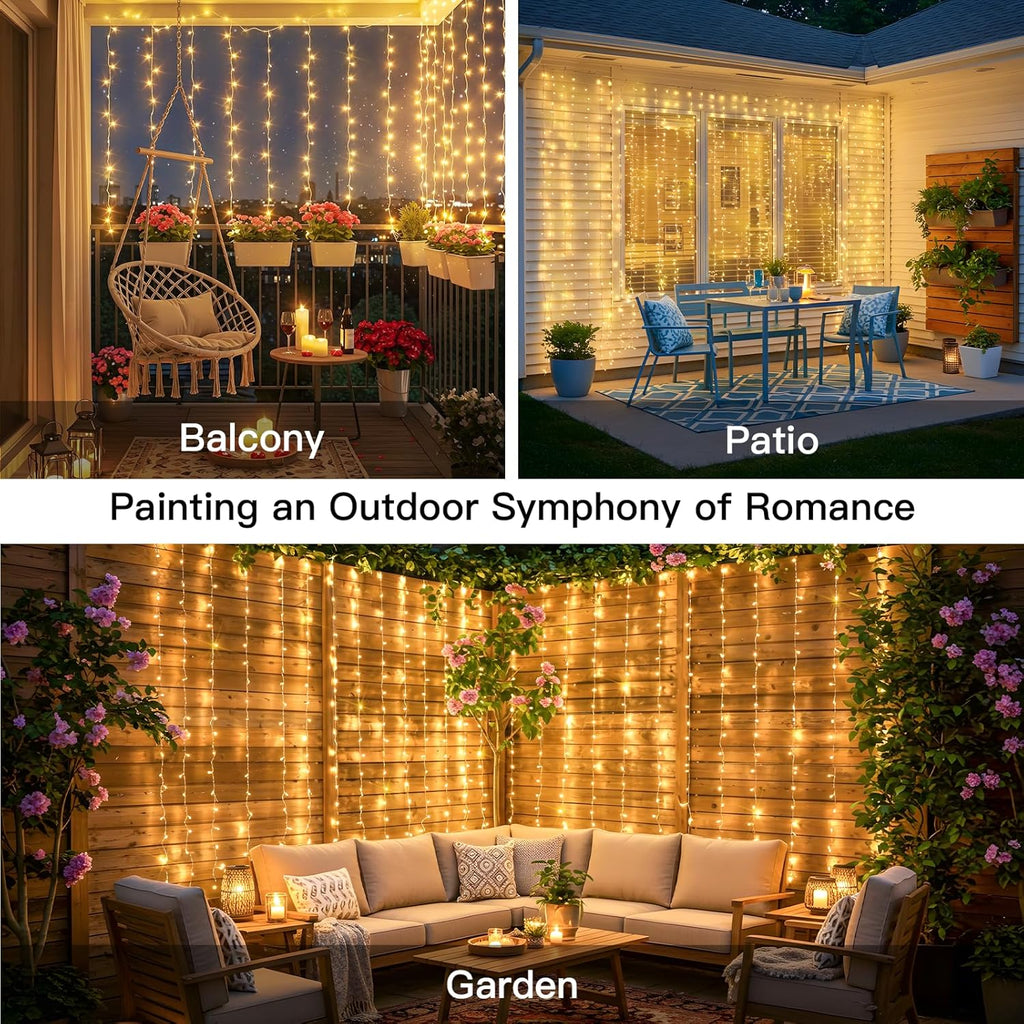 Suddus 200 LED Warm White Indoor/Outdoor Curtain Lights - Fairy String Lights for Bedroom, Christmas Decor