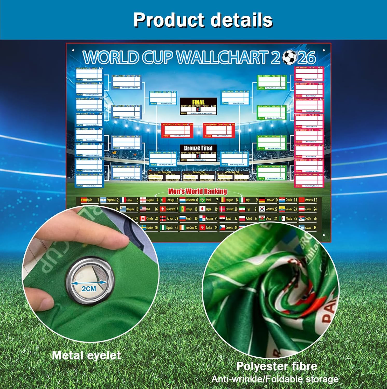 2026 World Cup Bracket Poster Black - 27.6x23.6 Inch Soccer Game Tracker for Home Decor & Parties