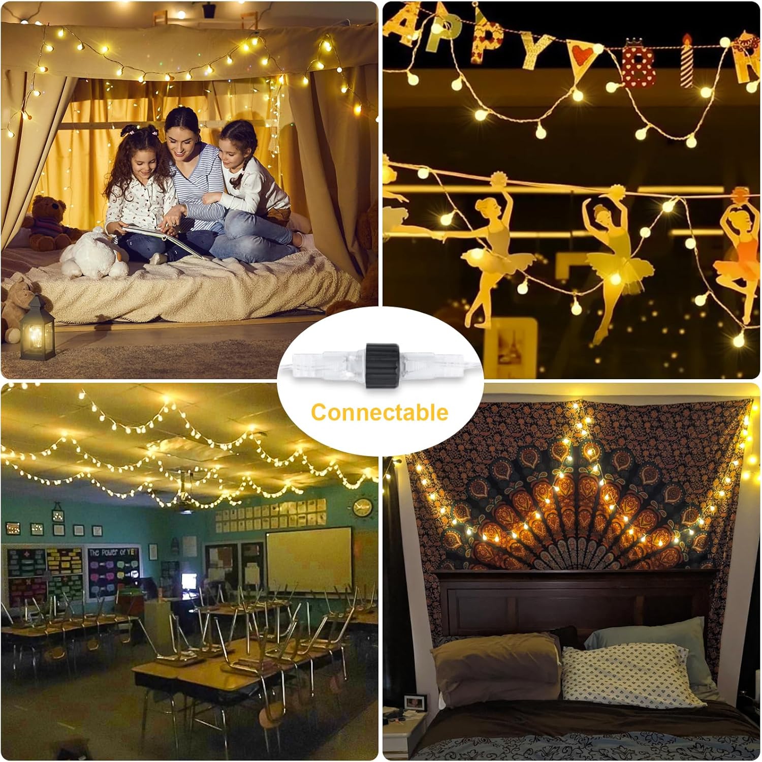 JMEXSUSS 100 LED Globe String Lights - 33ft Warm White Plug-in with Remote, 8 Modes