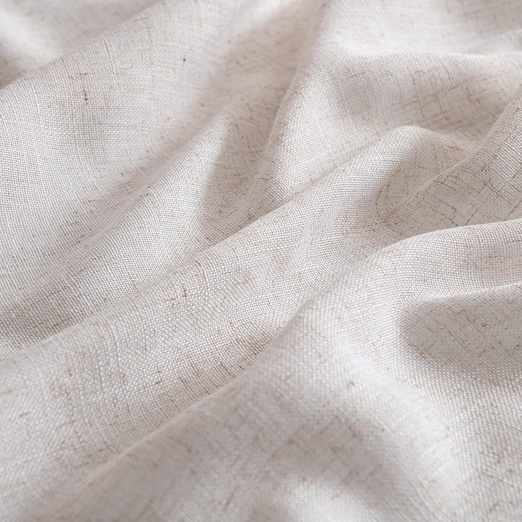 MIULEE Natural White Linen Curtains - Semi-Sheer Farmhouse Drapes (2 Panels)