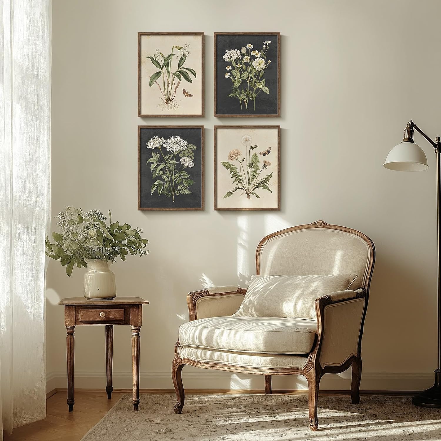 Cuspin 4-Piece Vintage Framed Floral Botanical Wall Art Prints, 8x10 Inch for Home Decor