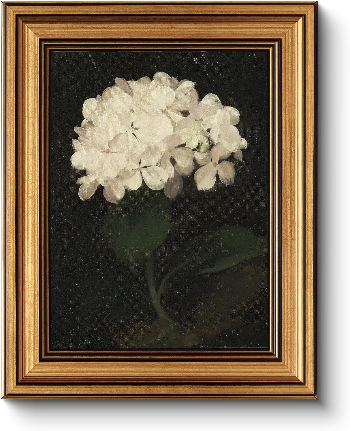 HUARCEY Gold Framed Vintage White Hydrangea Wall Art Print (8"x10")