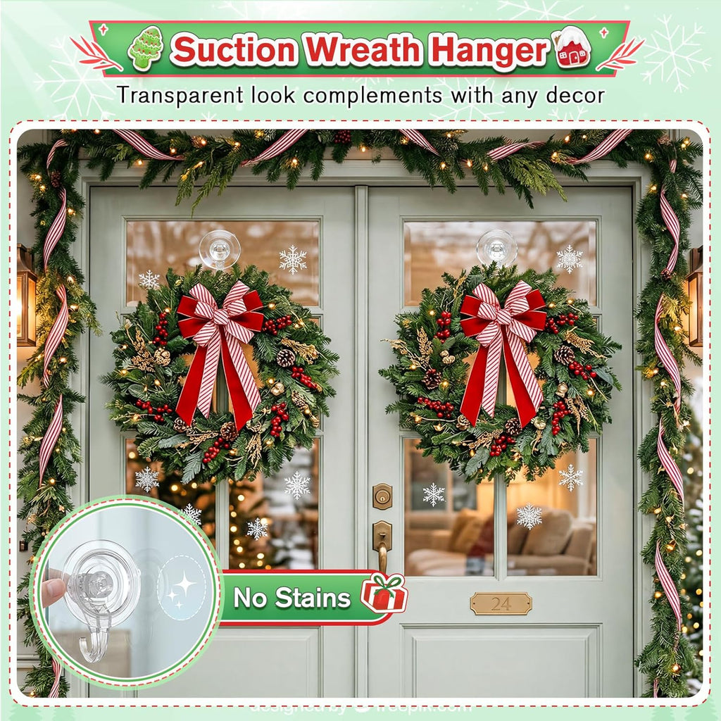 VIS'V Heavy Duty Clear Suction Wreath Hangers - 22 lb Capacity, 2 Pack