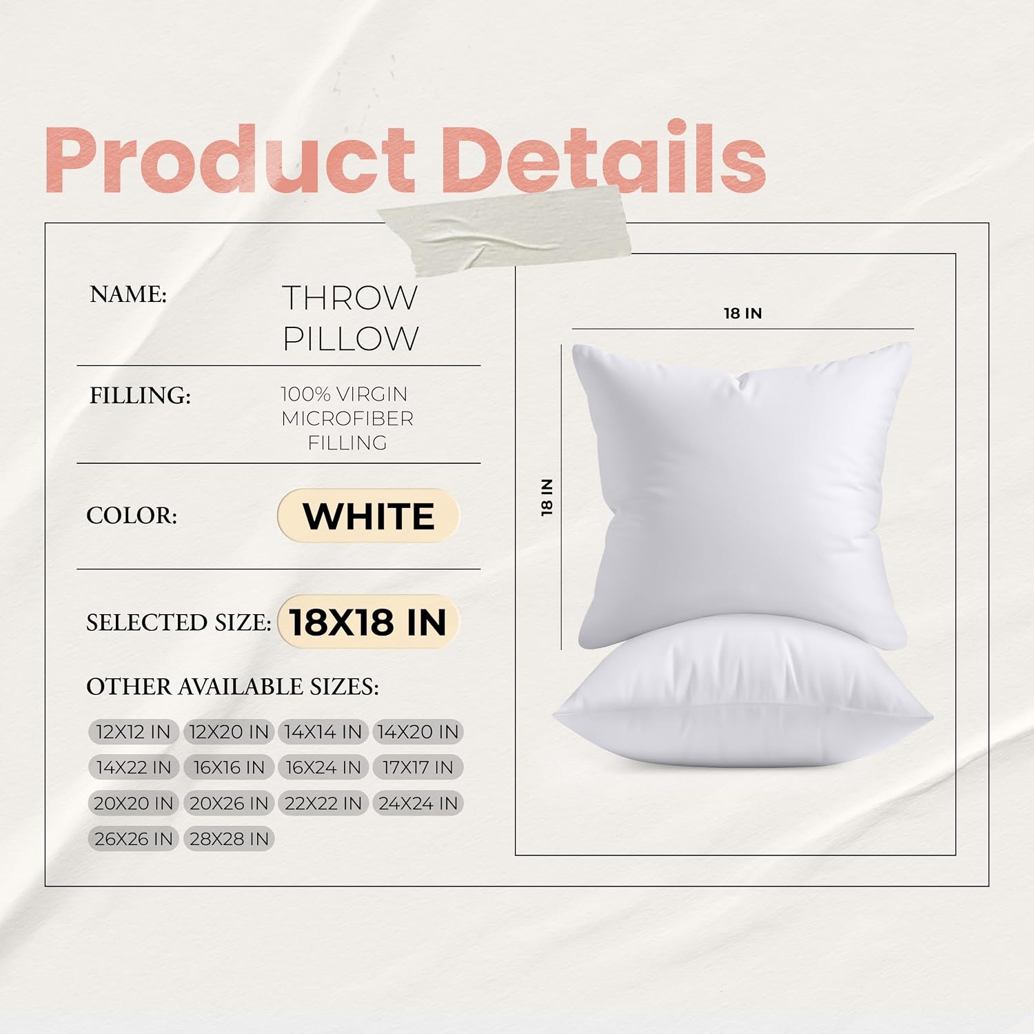 Utopia Bedding 18x18 Decorative Pillow Inserts (Set of 2) - Soft, Fluffy Cushions for Beds & Sofas