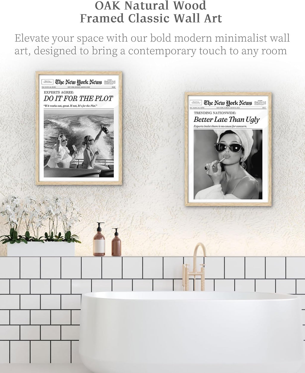 iHery Audrey Hepburn 'Better Late Than Ugly' Vintage Print Wall Art - Natural Oak Frame 12x16