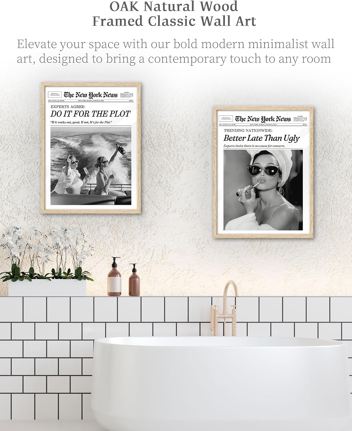 iHery Audrey Hepburn 'Better Late Than Ugly' Vintage Print Wall Art - Natural Oak Frame 12x16