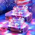 4th of July Patriotic Decorations - Red White Blue Battery String Lights (2 Pack, 33ft) by YAOZHOU