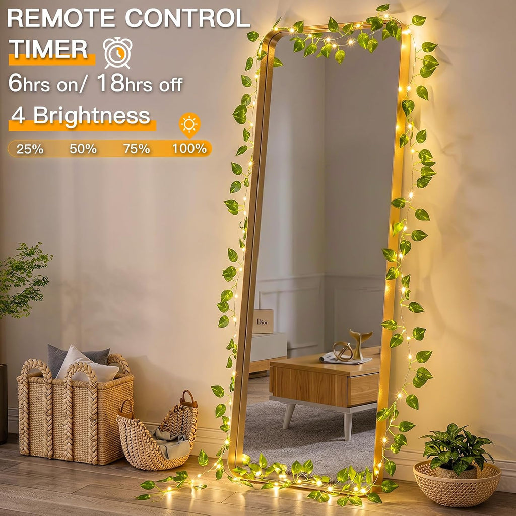 Suddus Battery-Operated Pothos Vine String Lights - 100 Warm White LEDs w/ Remote for Decor