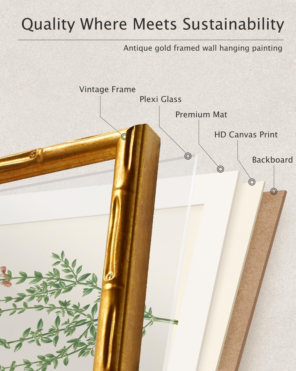 InSimSea Vintage Blue Hydrangea Framed Canvas Wall Art - Gold Bamboo Frame, 11x14in