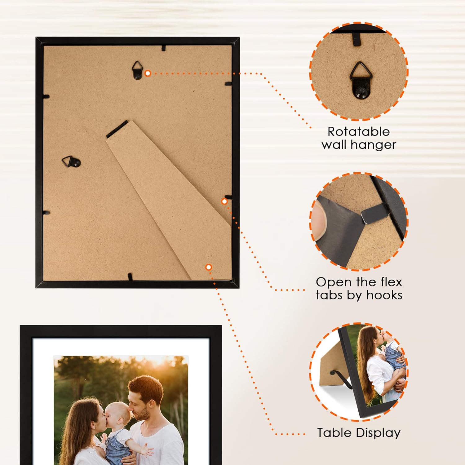 FIXSMITH 8x10 Picture Frame Set (2-Pack) - Black Wall/Tabletop Frames for 5x7 & 8x10 Photos