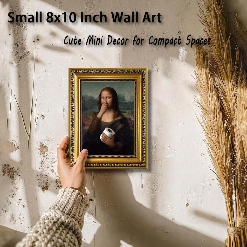 YD&YZY Humorous Gold Framed Bathroom Wall Art - Mona Lisa Pinching Nose Toilet Decor 8x10 inch