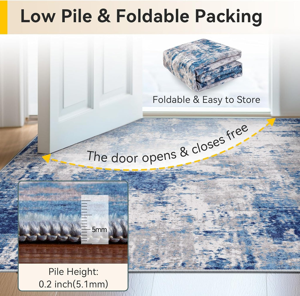 RELEANY Tides Washable Non-Slip Modern Abstract Rug 5'x7' for Living Room