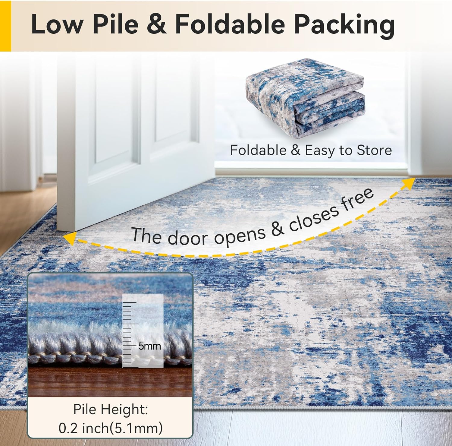 RELEANY Tides Washable Non-Slip Modern Abstract Rug 5'x7' for Living Room