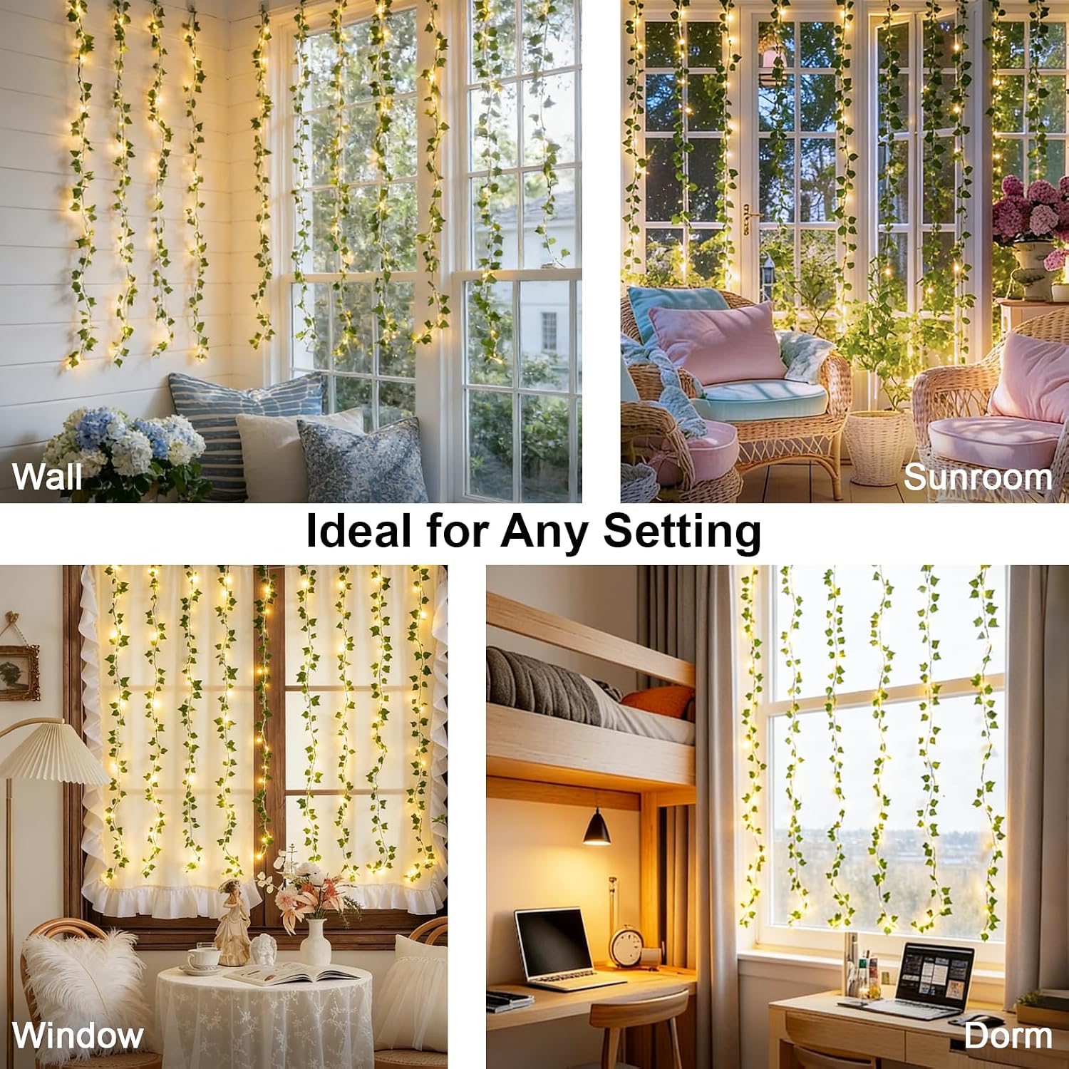 Suddus 200 LED Ivy Curtain Lights for Bedroom - 6.5ft x 6.5ft with Remote (Warm White)