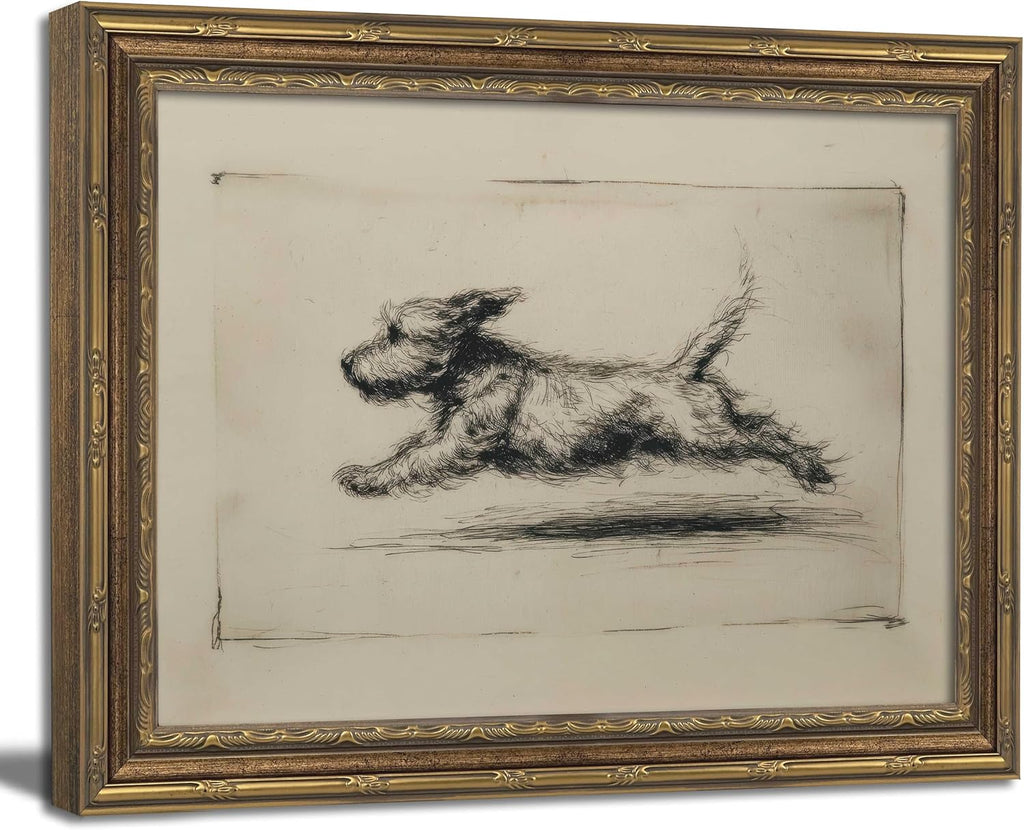 Vintage Gold Framed Terrier Sketch Wall Art for Living Room - Nirvaer