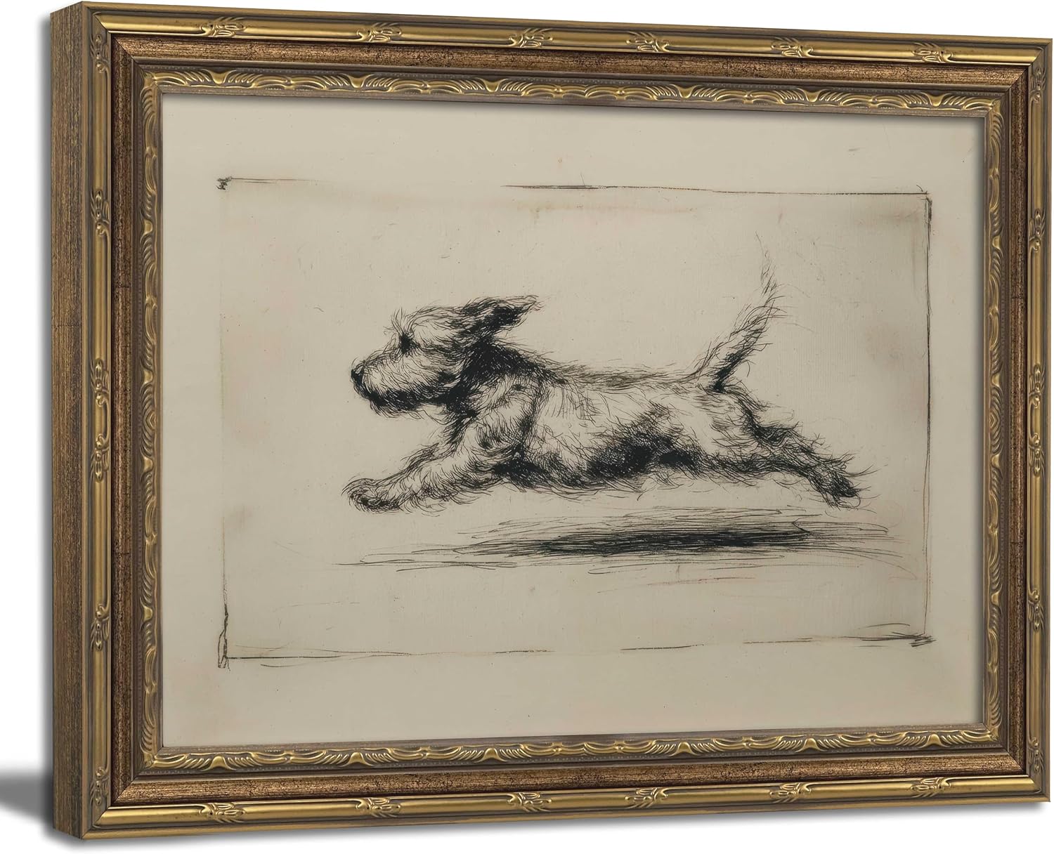 Vintage Gold Framed Terrier Sketch Wall Art for Living Room - Nirvaer