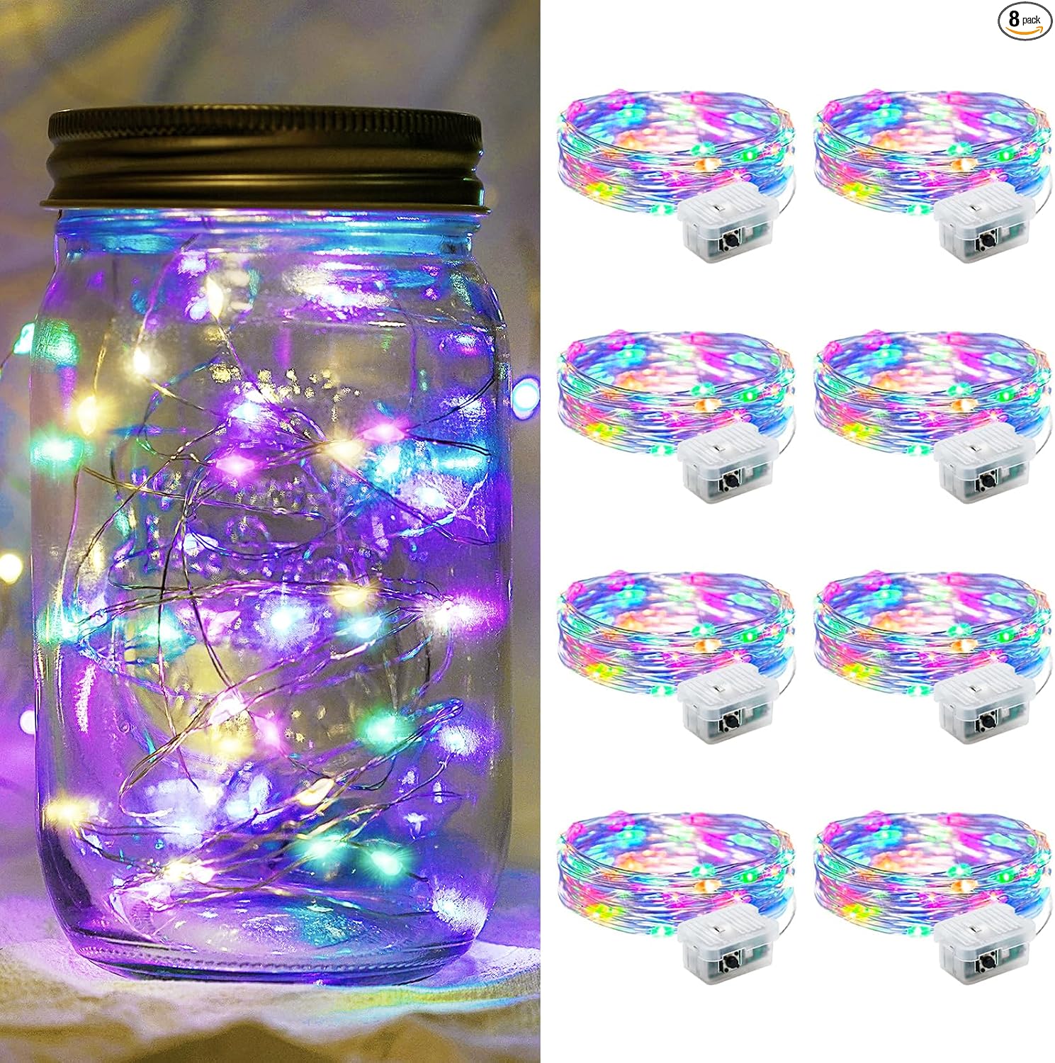 chzk Battery-Operated 8 Pack Fairy Lights - 7ft 20 LED Twinkle String for Parties