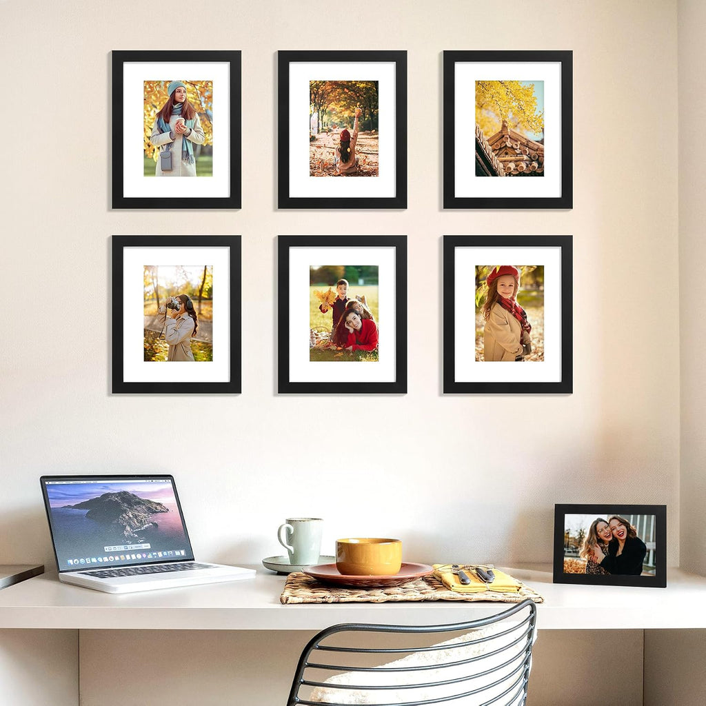 decorUhome Black 8x10 Picture Frame - Holds 5x7 Matted Photos for Wall/Tabletop Display