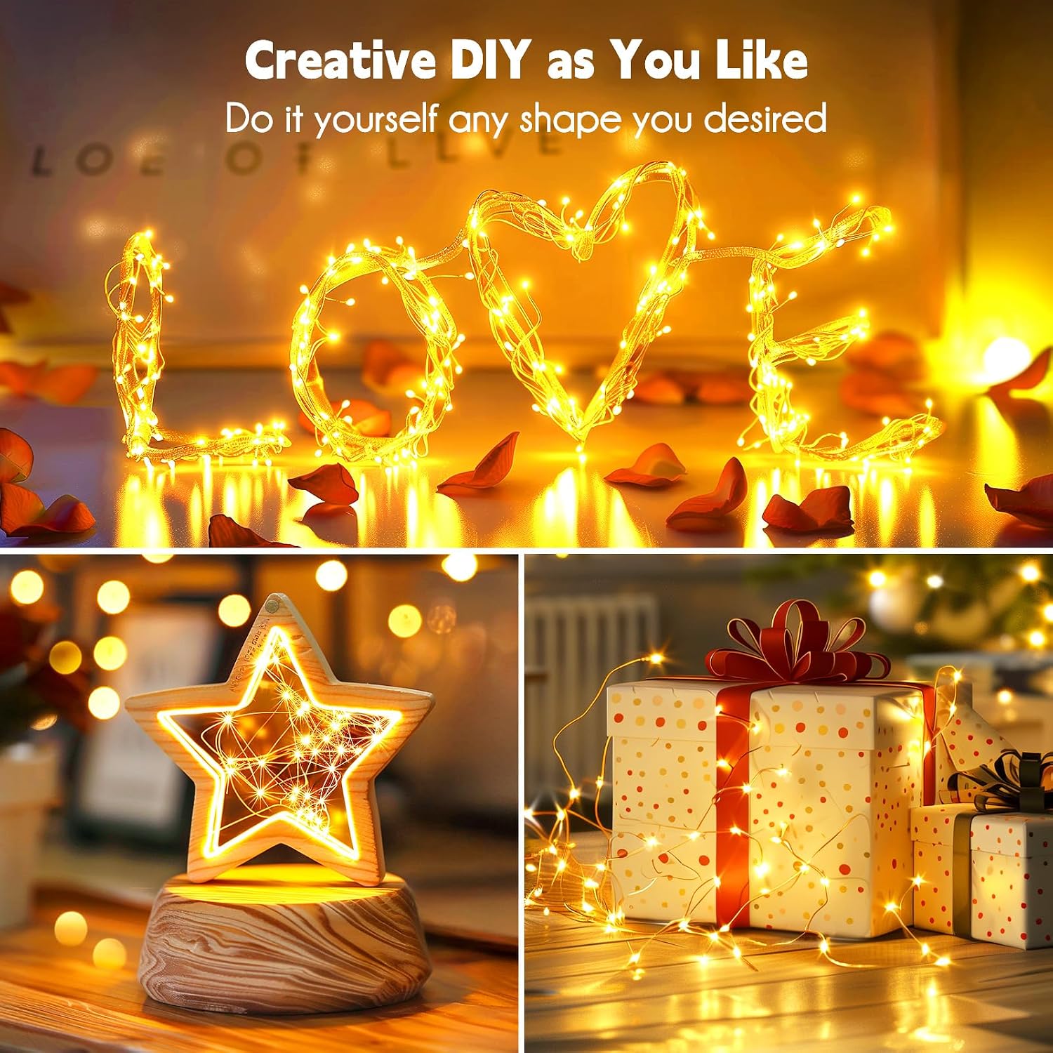 Minetom 33Ft 100 LED Waterproof Fairy Lights - Warm White Plug-In String for Indoor/Outdoor Decor