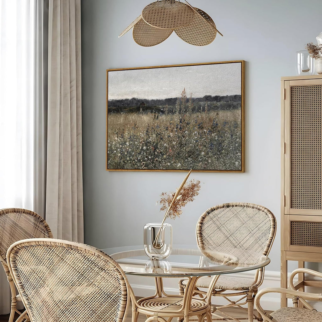 InSimSea Framed Vintage Canvas Wall Art - Champ Fleuri (24x36)