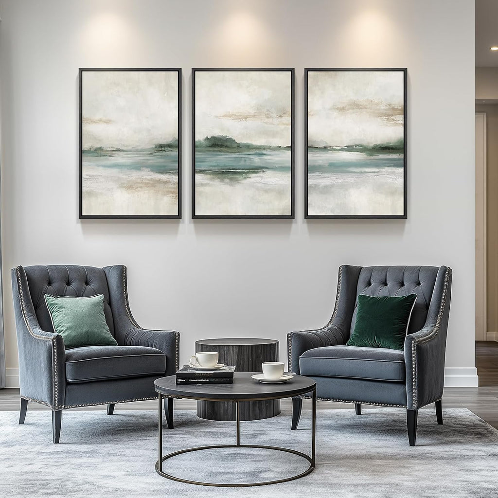Cuspin Large Framed Abstract Nature Wall Art - Set of 3 Modern Canvas Prints for Living Room