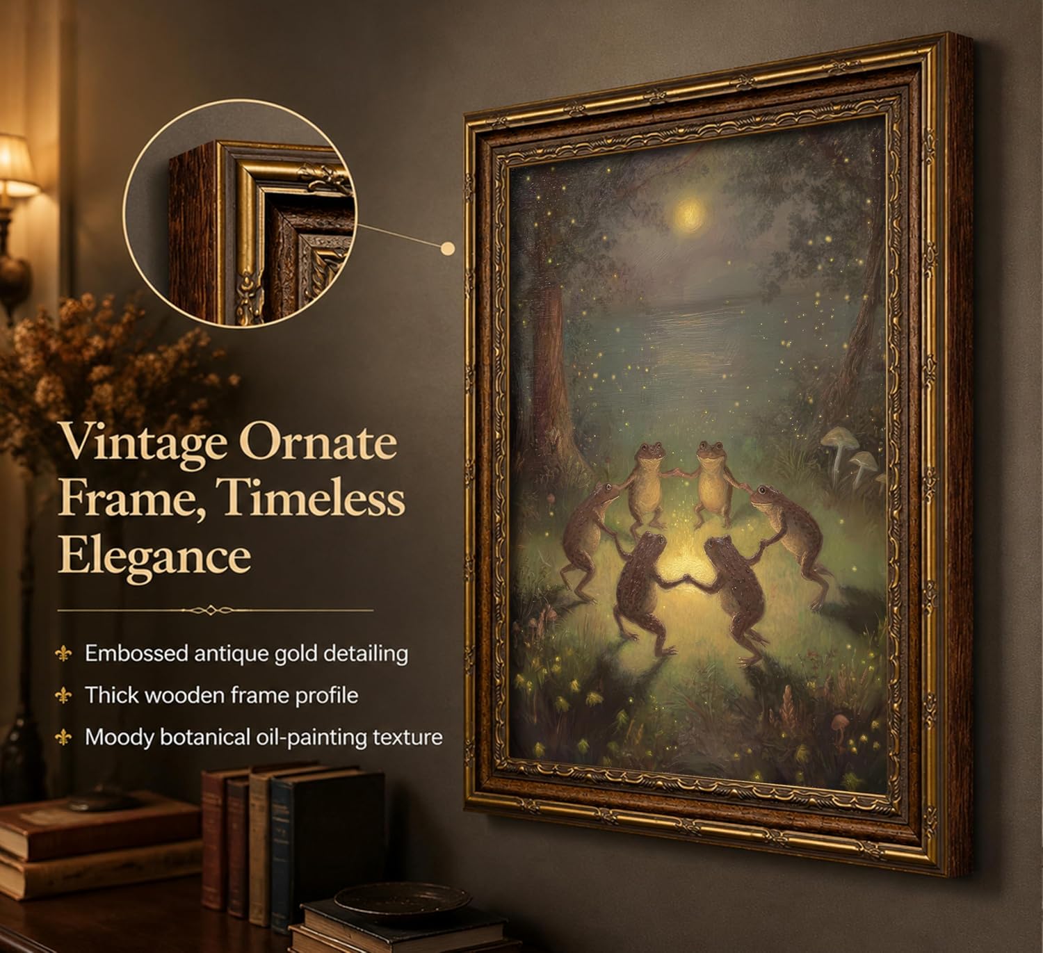 GHONVNOZ Vintage Gold Framed Frog Wall Art - Whimsical Retro Decor