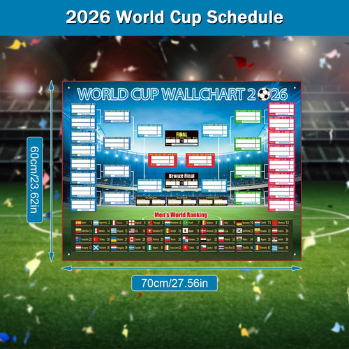 2026 World Cup Bracket Poster Black - 27.6x23.6 Inch Soccer Game Tracker for Home Decor & Parties