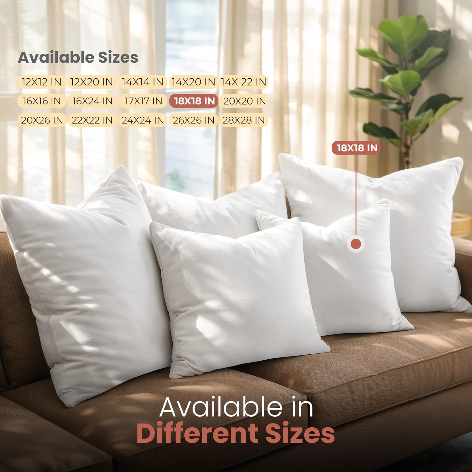 Utopia Bedding 18x18 Decorative Pillow Inserts (Set of 2) - Soft, Fluffy Cushions for Beds & Sofas