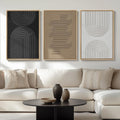 Cuspin 3-Piece Framed Black & White Geometric Abstract Wall Art Set for Living Room - Ready to Hang