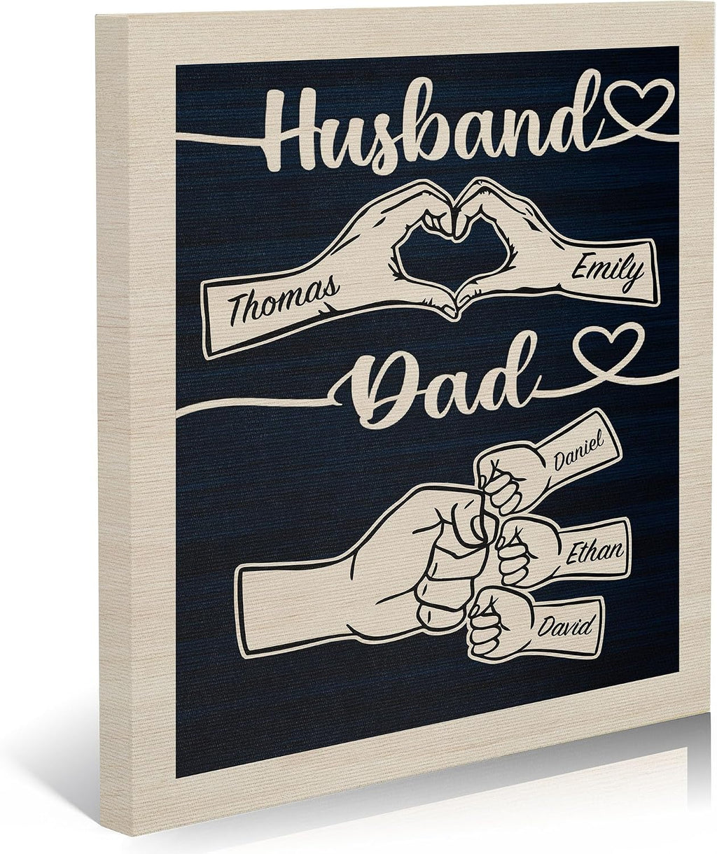 Easycosy Personalized Fathers Day Canvas Prints - Custom Fist Bump Wall Art for Dads