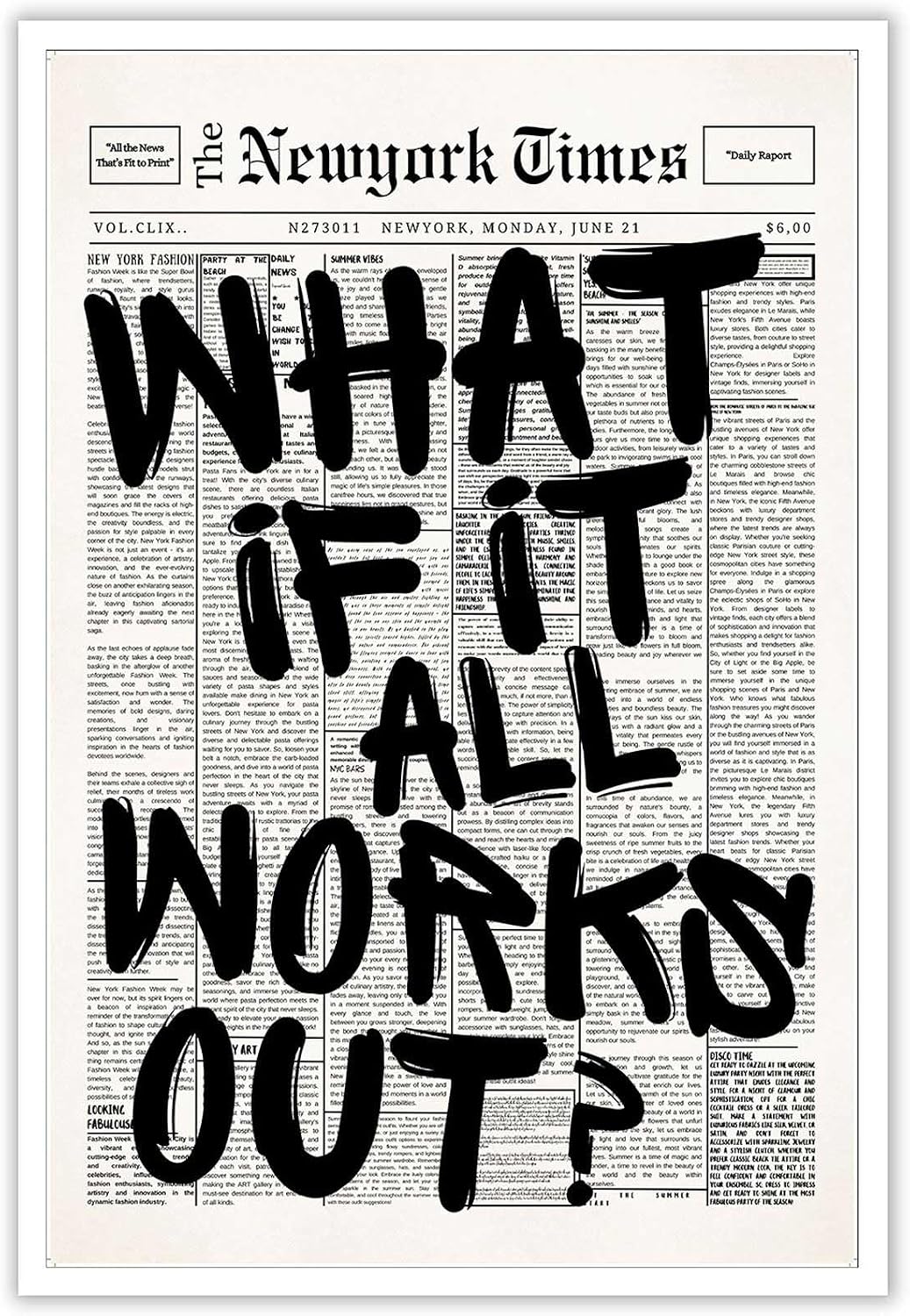 Drimiler What If It All Works Out Positive Quote Minimalist Canvas Poster 8x12in Unframed Wall Art