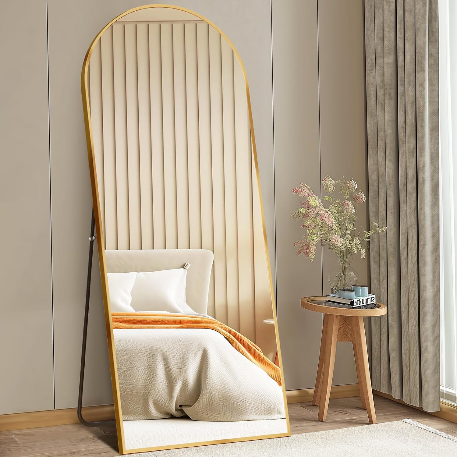 DUMOS Gold Arched Full Length Floor Mirror 64x21 - Shatterproof Modern Decor
