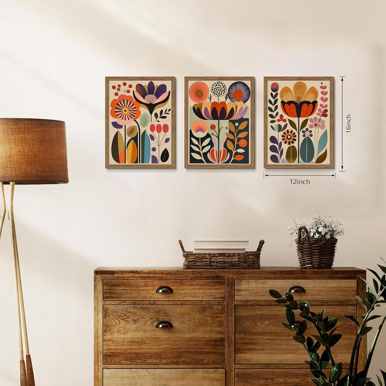Fancynew Framed Floral Wall Art Set of 3 - Scandinavian Decor