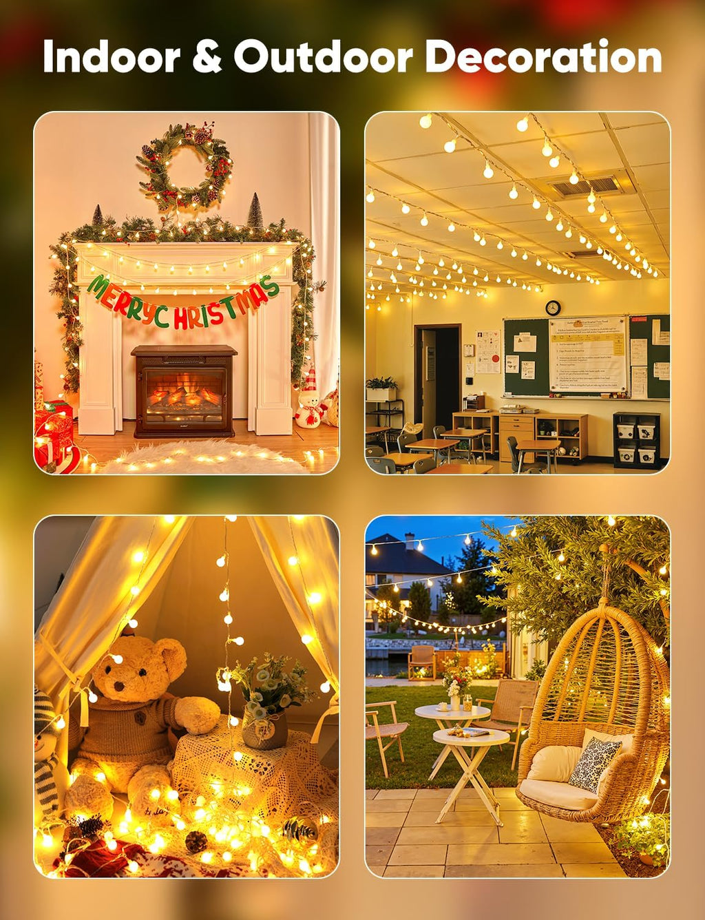 Minetom 33ft 100-LED Globe String Lights with Remote - Warm White for Indoor/Outdoor Decor