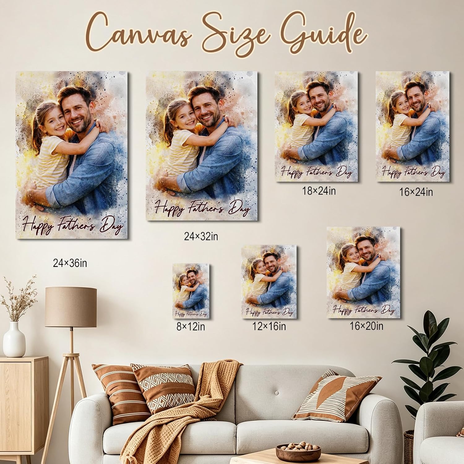 Ultragifta Custom Watercolor Canvas for Dad - Personalized Father's Day Gift with Photos