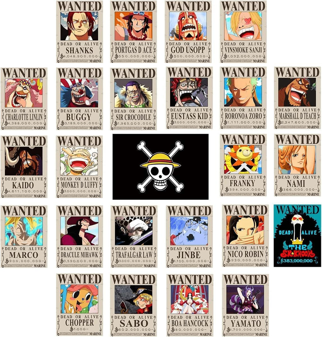 TYZZHOA 25PCS One Piece Wanted Posters Set - Straw Hat Crew (Luffy Zoro Sanji)
