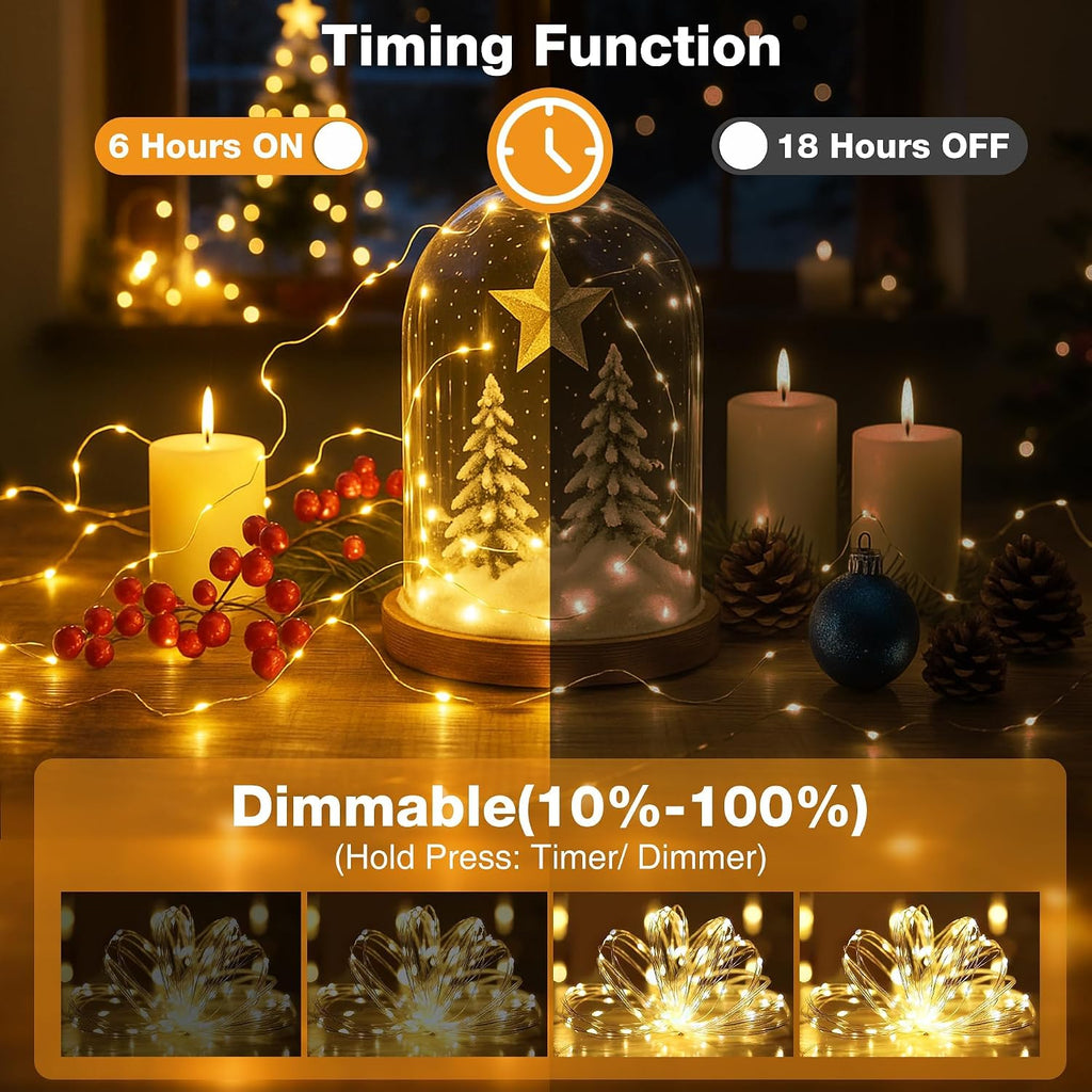 Fairdeer 16ft 50 LED Battery Fairy Lights with Timer - Warm White String Lights for Home Decor