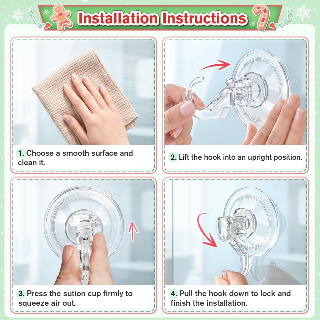 VIS'V Heavy Duty Clear Suction Wreath Hangers - 22 lb Capacity, 2 Pack