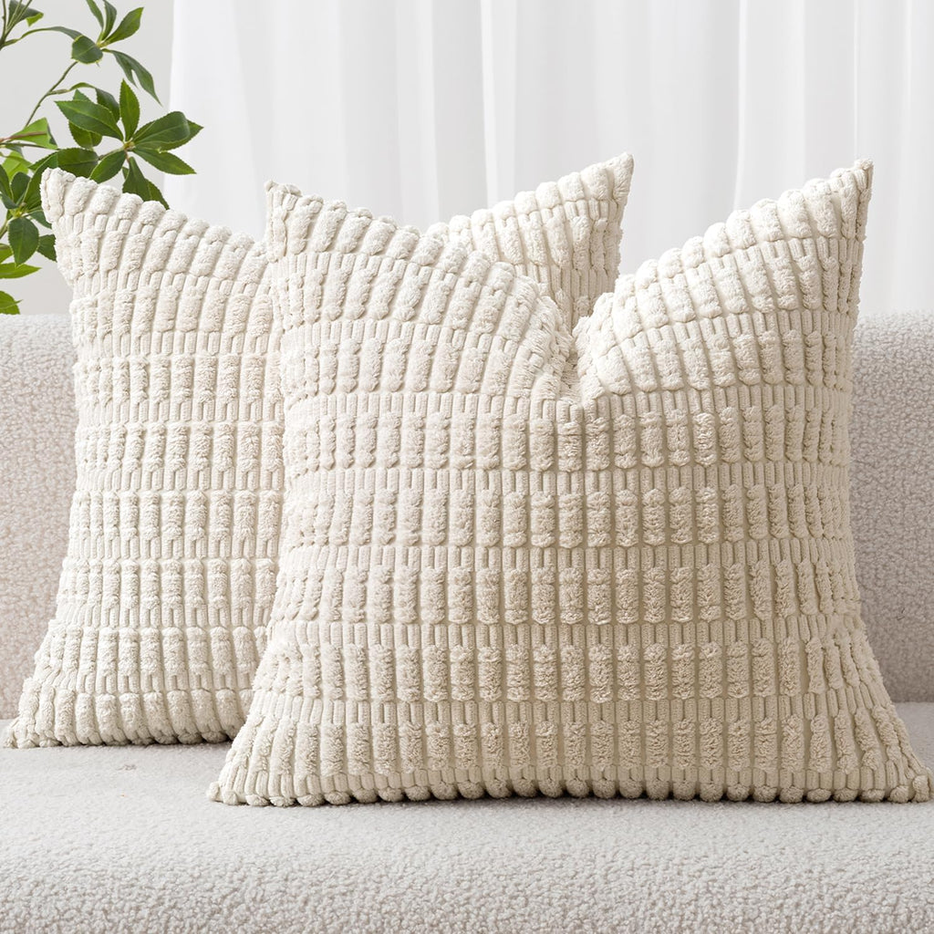 MIULEE Pack of 2 Corduroy Striped Throw Pillow Covers 18x18 Cream White Modern Home Decor