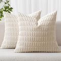 MIULEE Pack of 2 Corduroy Striped Throw Pillow Covers 18x18 Cream White Modern Home Decor