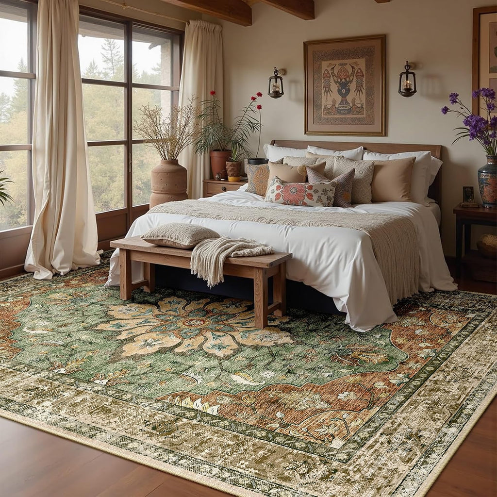 RELEANY 8'x10' Washable Non-Slip Floral Vintage Area Rug for Living Room