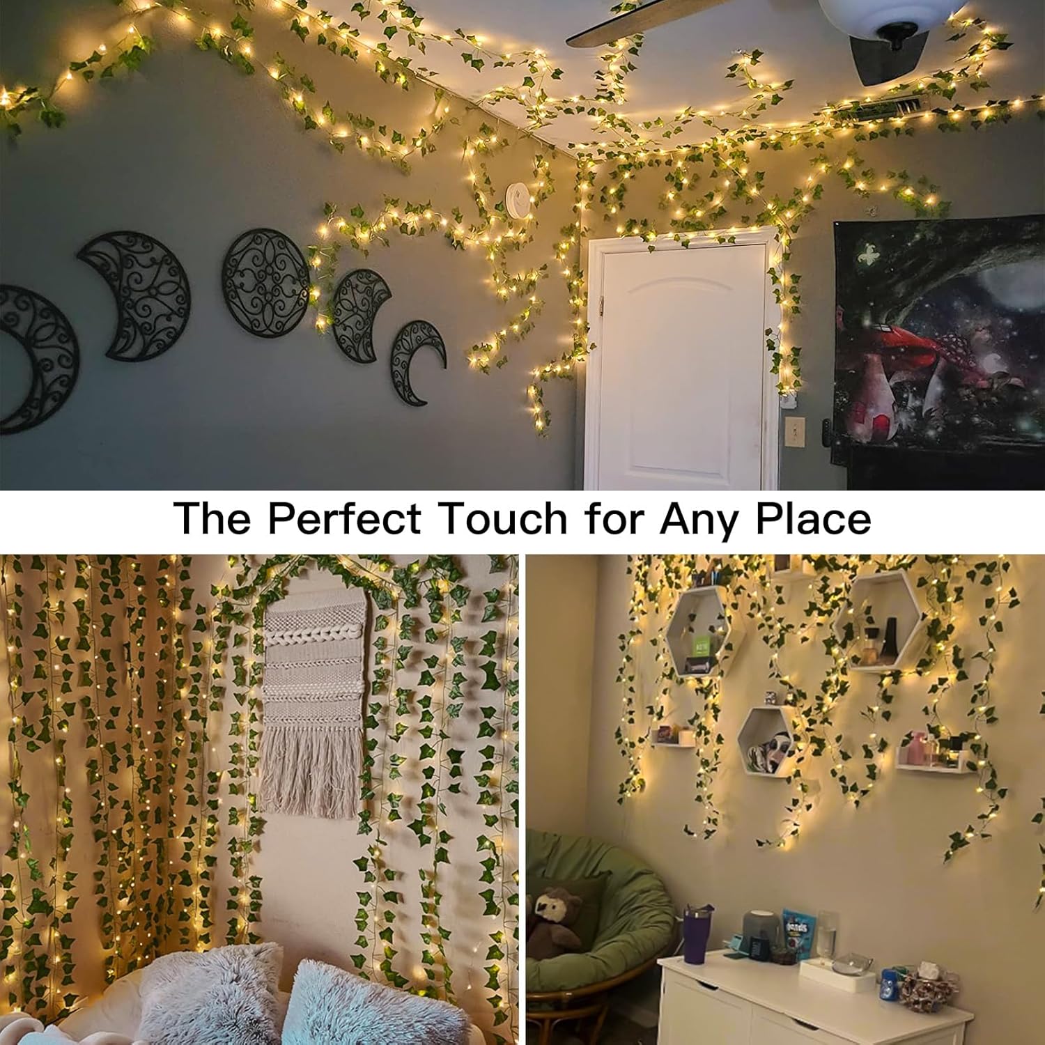 Suddus 200 LED Ivy Curtain Lights for Bedroom - 6.5ft x 6.5ft with Remote (Warm White)