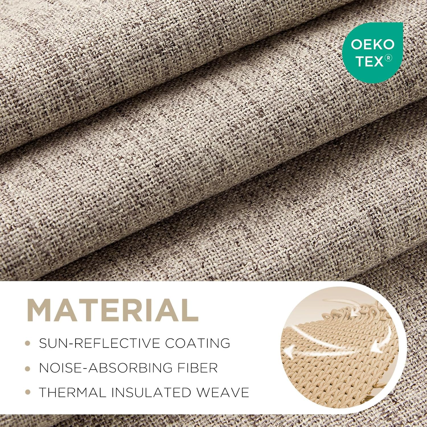Joydeco 100% Blackout Linen Curtains for Bedroom/Living Room - Nature Textured Drapes with Thermal Insulation (2 Panels)