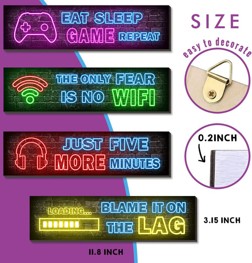 4-Piece Neon Gaming Wall Posters for Teen Boys' Rooms - Gamer Decor Set by Simimi Art