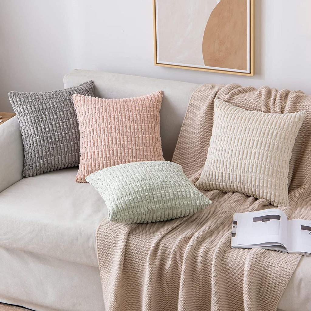 MIULEE Pack of 2 Corduroy Striped Throw Pillow Covers 18x18 Cream White Modern Home Decor
